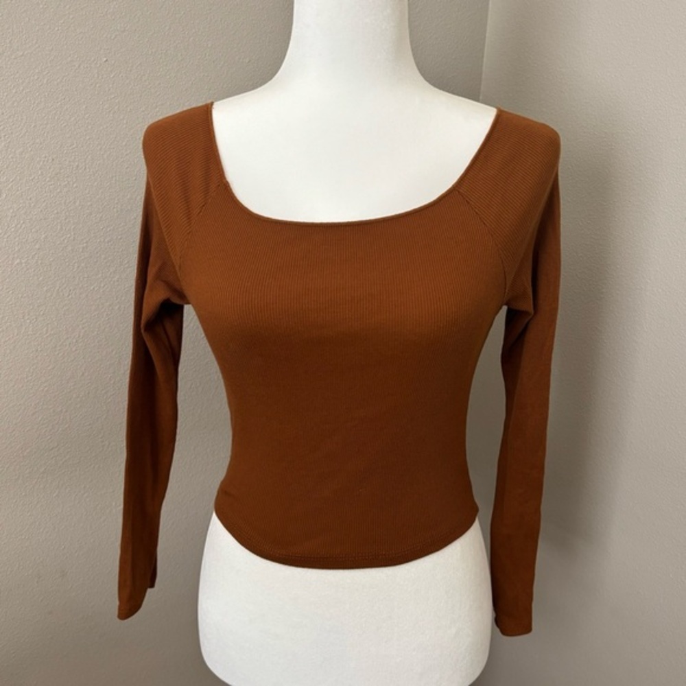 FASHION NOVA | RIBBED BROWN CROP TOP SZ SM